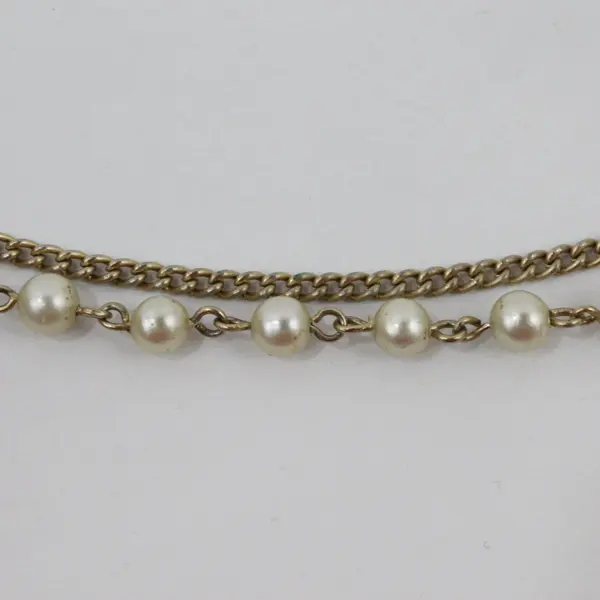 Gold Tone Faux Pearl Flower Lapel Collar Chain 5 Inch