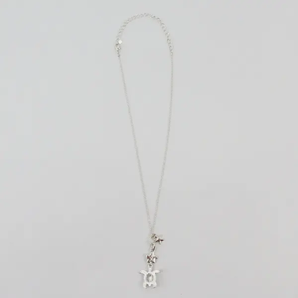 Silver Tone Sea Turtle Plumeria Multicolor Rhinestone Pendant Necklace