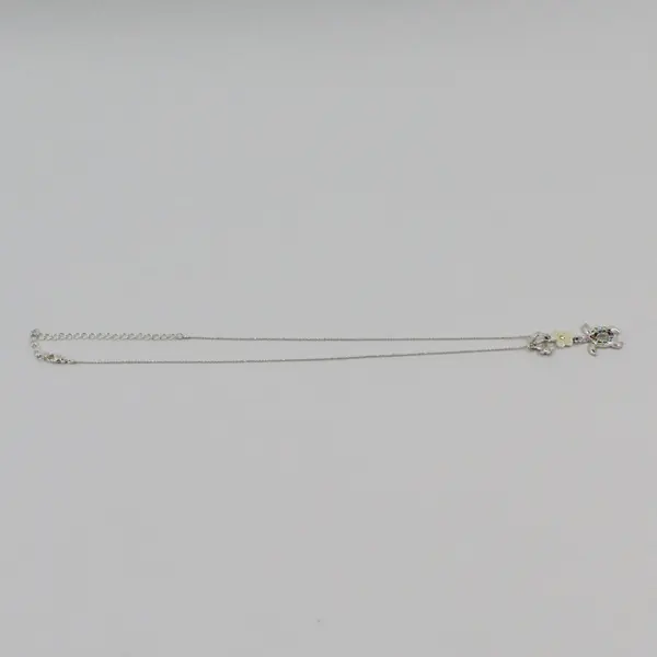 Silver Tone Sea Turtle Plumeria Multicolor Rhinestone Pendant Necklace