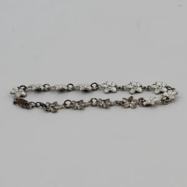 Unbranded Hawaiian Plumeria Floral Link Bracelet White Silver Tone 7.75"