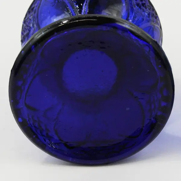 Vtg 11.5" Cobalt Blue Glass Oil Lamp Made In Hong Kong Diamond Floral Pattern