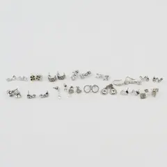 15 Pairs Silver Tone Clear Rhinestone Stud Dangle Earrings