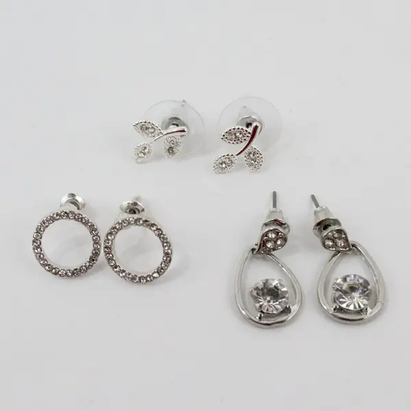 15 Pairs Silver Tone Clear Rhinestone Stud Dangle Earrings