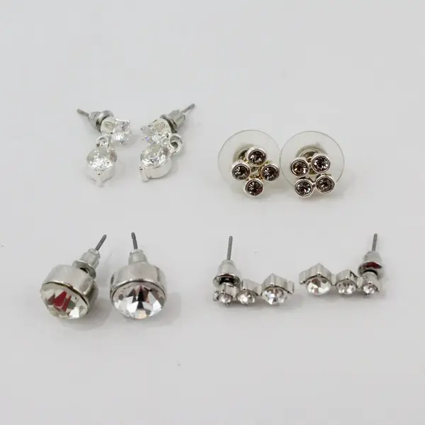 15 Pairs Silver Tone Clear Rhinestone Stud Dangle Earrings