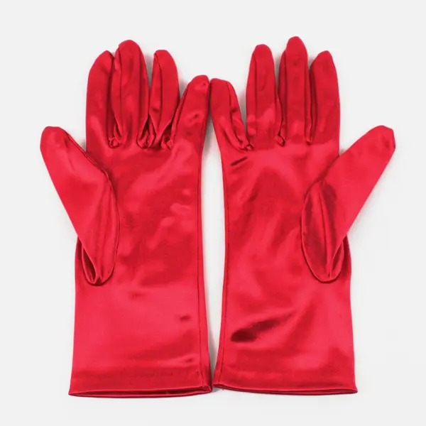 Red Satin Wrist-Length Dress Gloves Formal Costume
