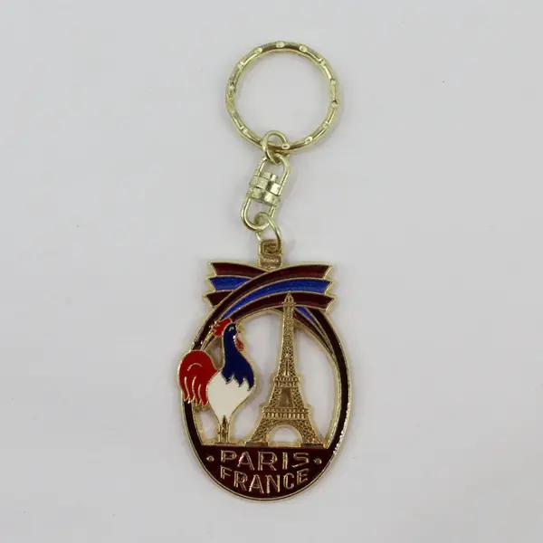 Paris France Eiffel Tower Rooster Tricolor Souvenir Keychain