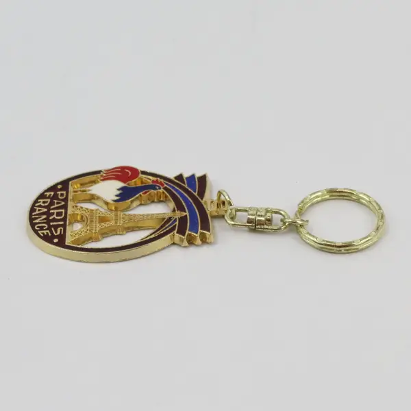 Paris France Eiffel Tower Rooster Tricolor Souvenir Keychain