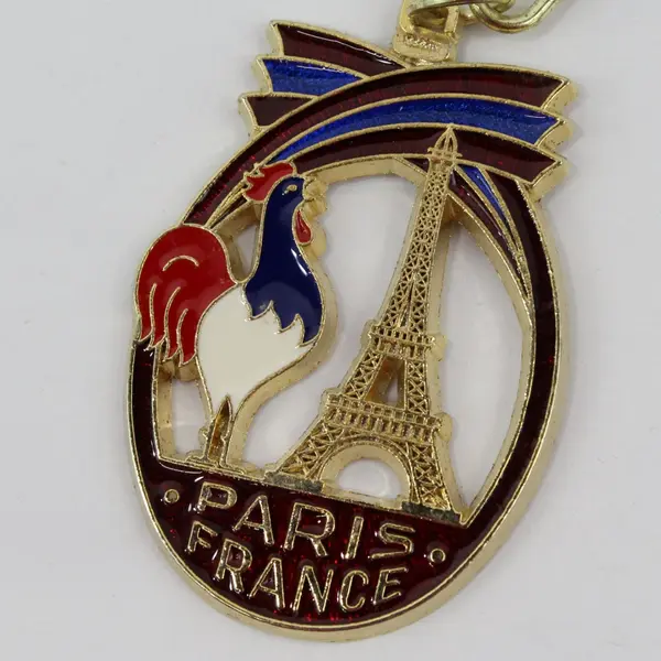 Paris France Eiffel Tower Rooster Tricolor Souvenir Keychain