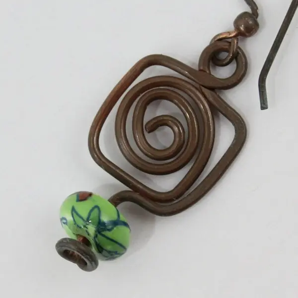 Handmade Wire-Wrapped Ceramic Bead Dangle Earrings Green
