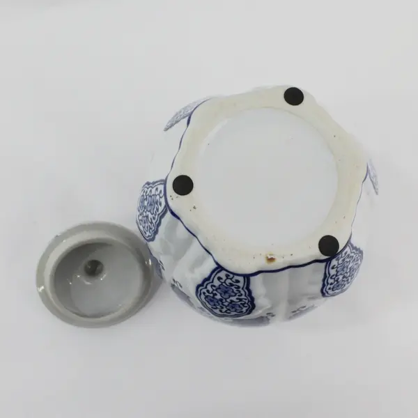 Ceramic 11" Ginger Jar Cookie Jar w/ Lid Blue & White Floral Pattern