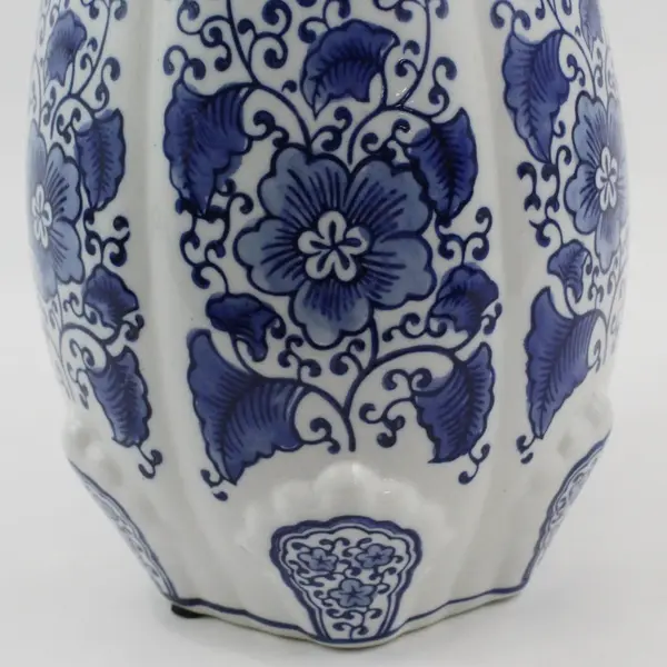 Ceramic 11" Ginger Jar Cookie Jar w/ Lid Blue & White Floral Pattern