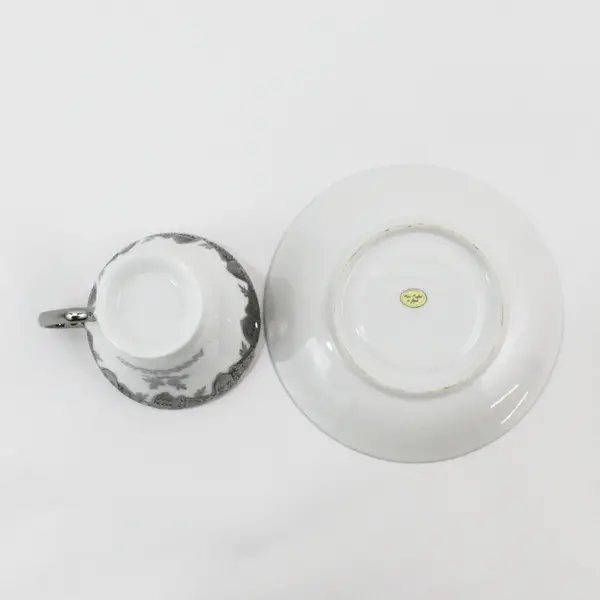 Vintage 25th Silver Anniversary China Footed Cup And Saucer Set Silver Bells