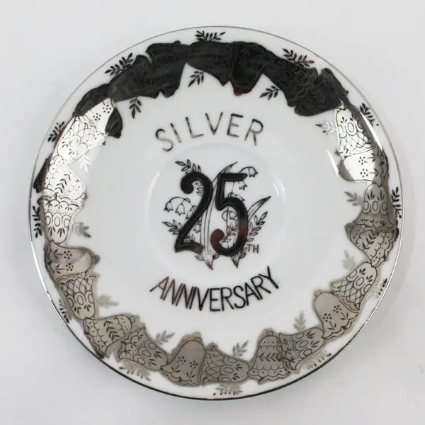 Vintage 25th Silver Anniversary China Footed Cup And Saucer Set Silver Bells