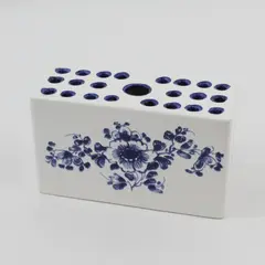Rectangular Blue And White Ceramic Flower Frog Floral Pattern