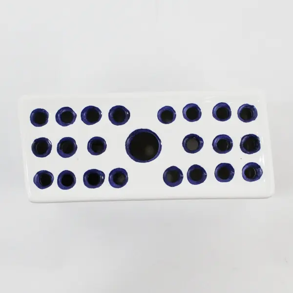 Rectangular Blue And White Ceramic Flower Frog Floral Pattern