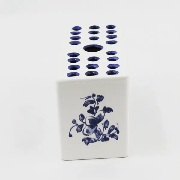 Rectangular Blue And White Ceramic Flower Frog Floral Pattern