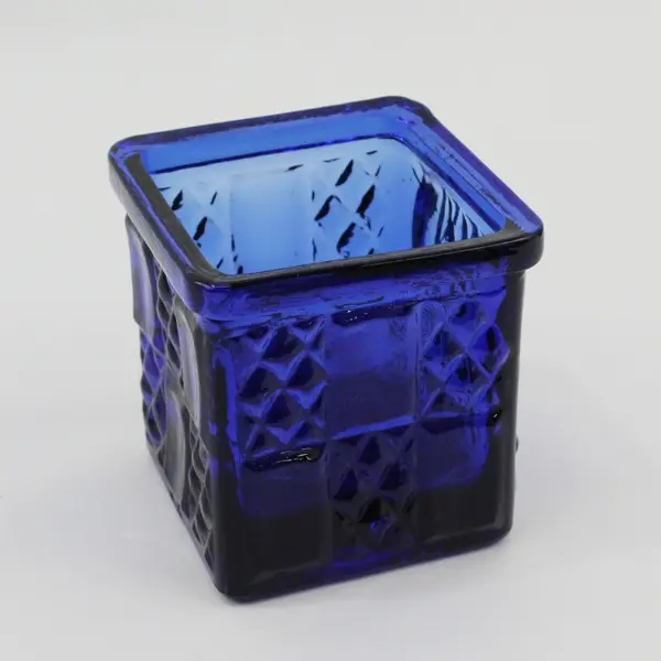Pair of Cobalt Blue Glass Square Embossed Votive Candle Holders