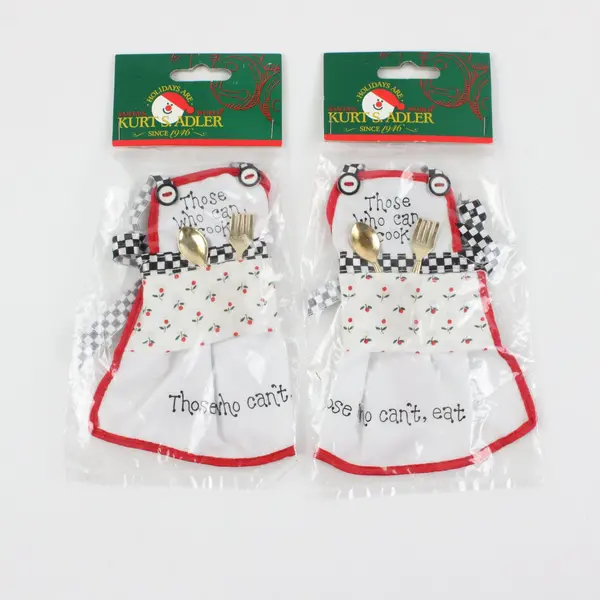 Lot of 2 Kurt S. Adler Santa's World W3565 Aprons Fork & Spoon