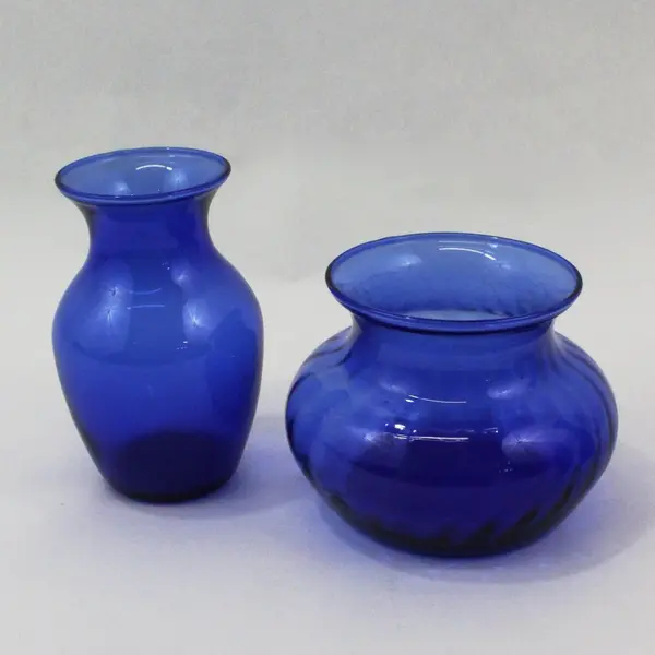 Lot Of 5 Small Cobalt Blue Glass Vases Assorted Sizes And Shapes