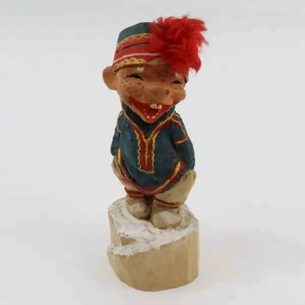 Vintage Henning Norway Hand Carved Wooden Troll Figurine 10in Folk Art