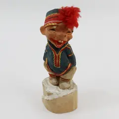 Vintage Henning Norway Hand Carved Wooden Troll Figurine 10in Folk Art