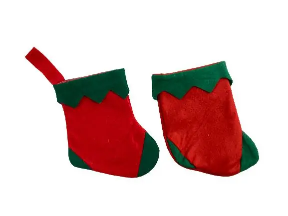 Lot of 7 Vintage Mini Christmas Stockings Red Green White Fuzzy Felt Decorations