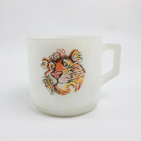 Vintage Fire-King Milk Glass Esso Tiger Advertising Coffee Mug