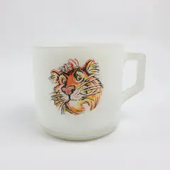 Vintage Fire-King Milk Glass Esso Tiger Advertising Coffee Mug