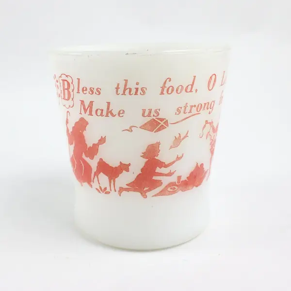 Vintage Fire-King Anchor Hocking Milk Glass Christmas Mug Bless This Food