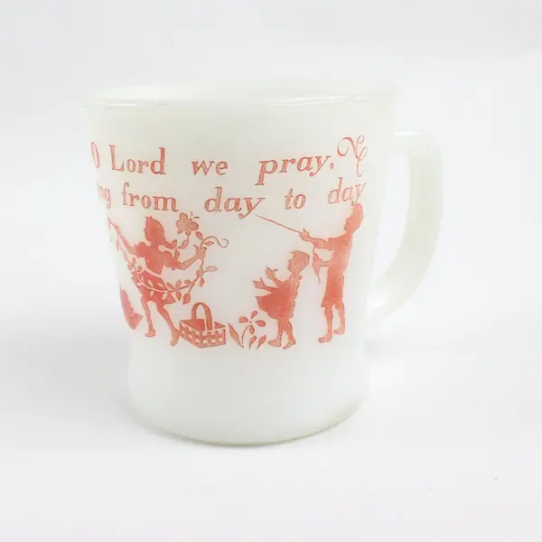 Vintage Fire-King Anchor Hocking Milk Glass Christmas Mug Bless This Food