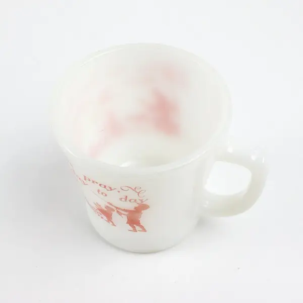 Vintage Fire-King Anchor Hocking Milk Glass Christmas Mug Bless This Food