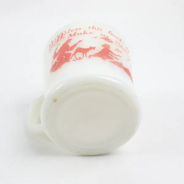 Vintage Fire-King Anchor Hocking Milk Glass Christmas Mug Bless This Food