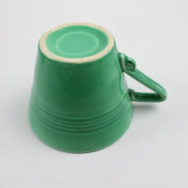 Set of 2 Vintage Ceramic Teacups Bright Green Glaze Concentric Lines