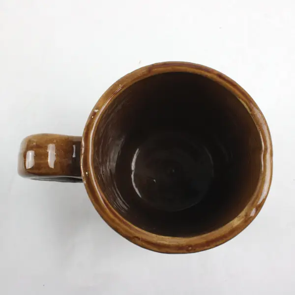 Vintage 1930s Gesundheit Beer Mug Brown Glazed Yellowware Pottery USA 16oz