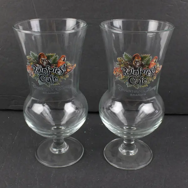 Rainforest Cafe Anaheim Hurricane Glasses Set of 2 Clear Stemmed Barware