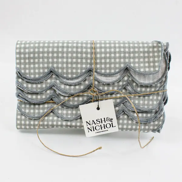Nash & Nichol Set of 4 Muted Blue Cotton Scalloped Napkins NWT