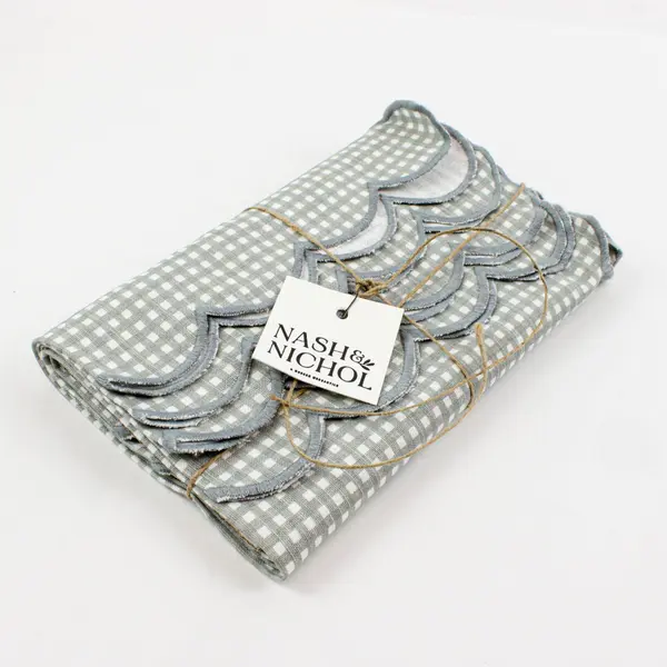 Nash & Nichol Set of 4 Muted Blue Cotton Scalloped Napkins NWT