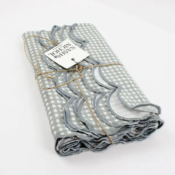 Nash & Nichol Set of 4 Muted Blue Cotton Scalloped Napkins NWT