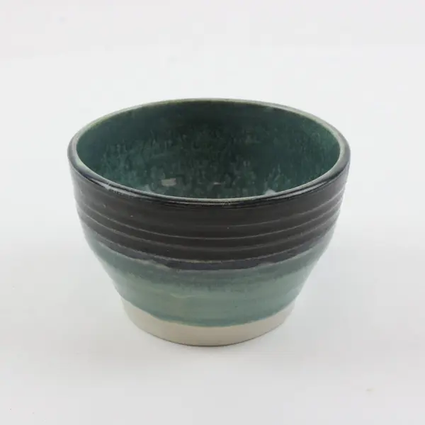 Handcrafted Ceramic Serving Bowl Turquoise Green Dark Banding 4"
