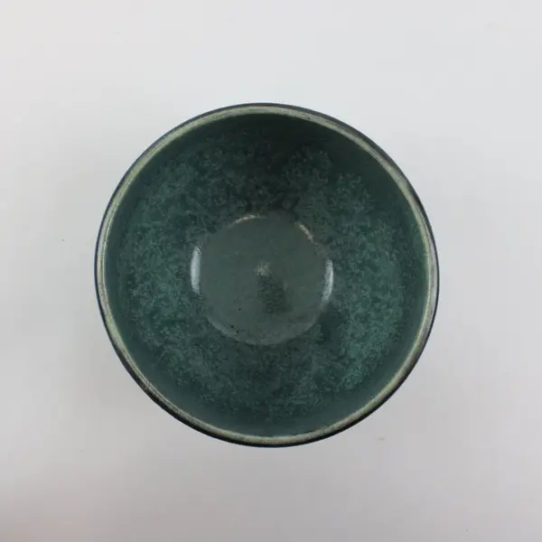Handcrafted Ceramic Serving Bowl Turquoise Green Dark Banding 4"