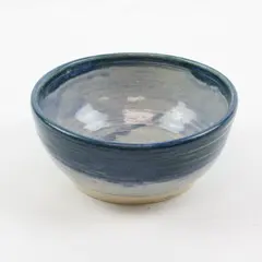 Handcrafted Ceramic Bowl Blue White Two-Tone Exposed Clay Base