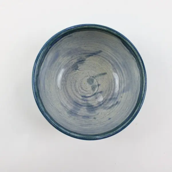 Handcrafted Ceramic Bowl Blue White Two-Tone Exposed Clay Base
