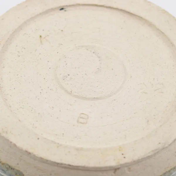 Handcrafted Ceramic Bowl Blue White Two-Tone Exposed Clay Base
