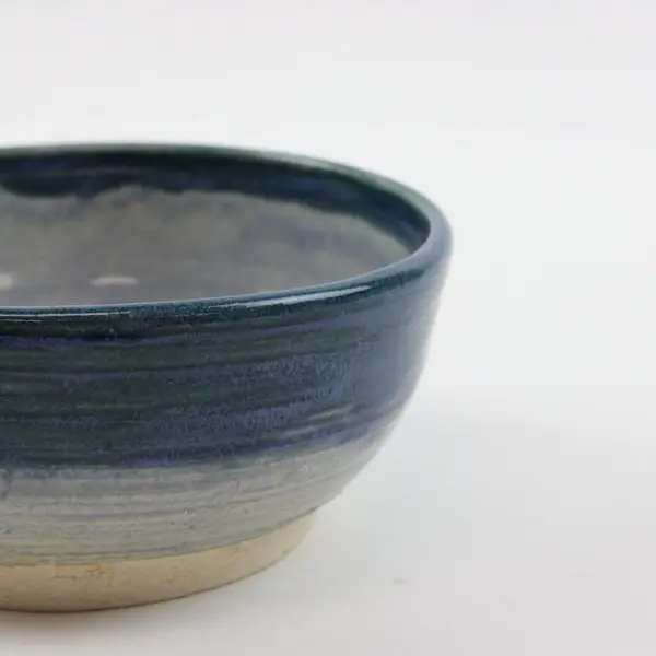 Handcrafted Ceramic Bowl Blue White Two-Tone Exposed Clay Base