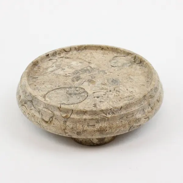 Pier 1 Carved Fossil Stone Round Footed Pedestal Candle Holder
