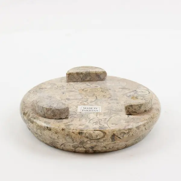 Pier 1 Carved Fossil Stone Round Footed Pedestal Candle Holder