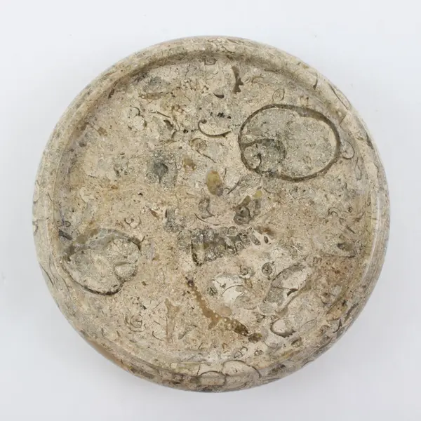 Pier 1 Carved Fossil Stone Round Footed Pedestal Candle Holder