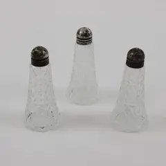 Lot of 3 Vintage Pressed Glass Salt & Pepper Shakers Metal Tops