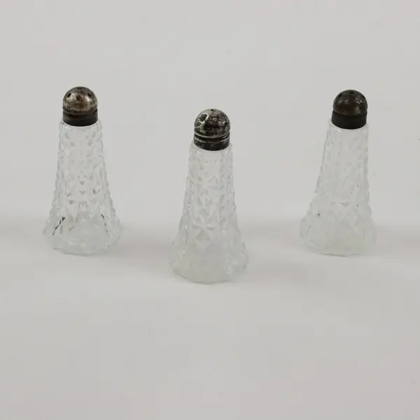 Lot of 3 Vintage Pressed Glass Salt & Pepper Shakers Metal Tops