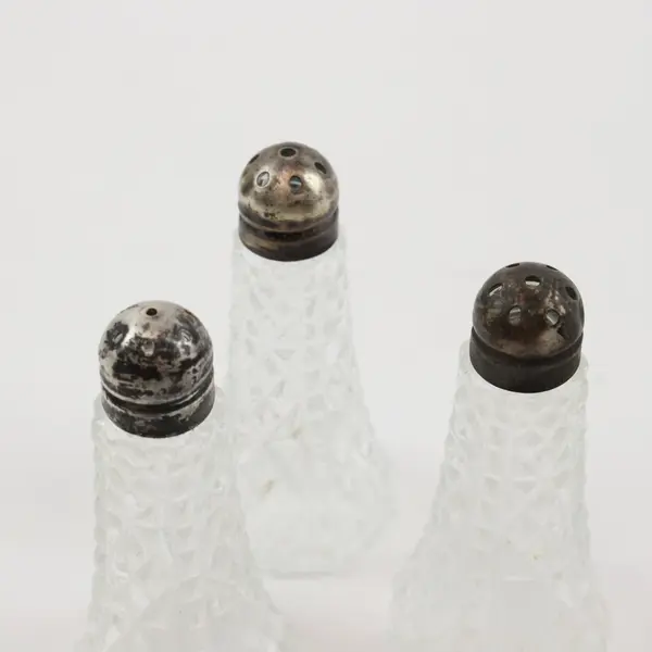 Lot of 3 Vintage Pressed Glass Salt & Pepper Shakers Metal Tops
